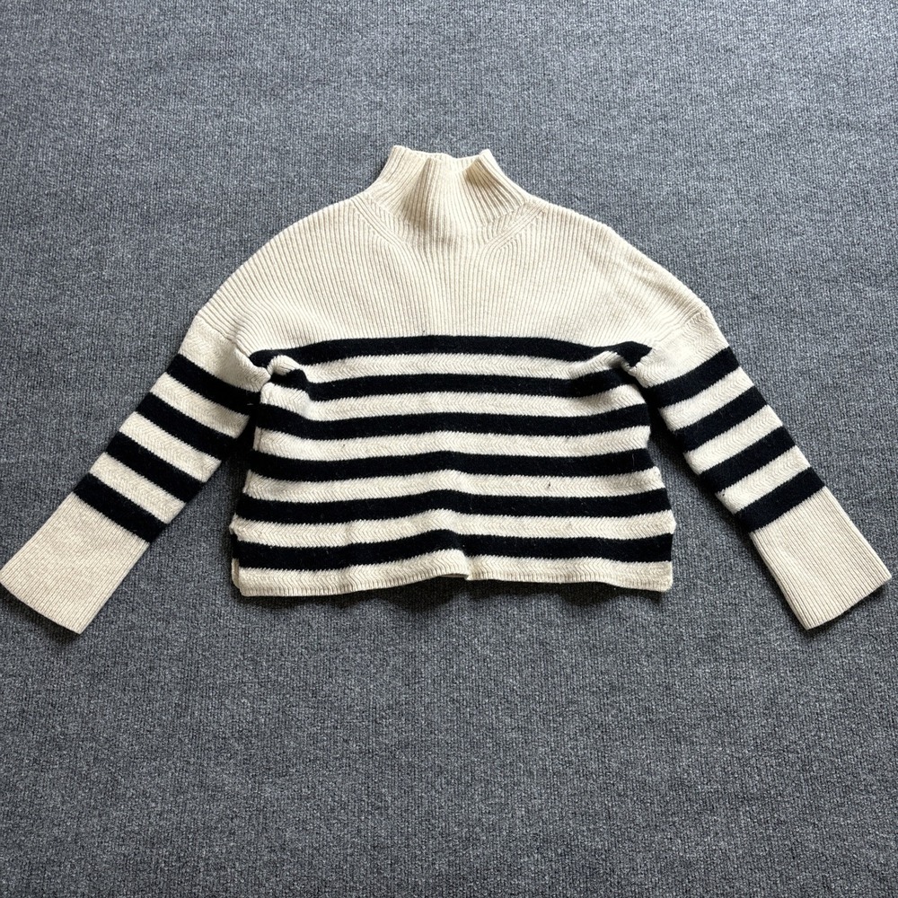 Galeries Lafayette Sweater Women's Large 100% Lambswool Mock Neck Striped
